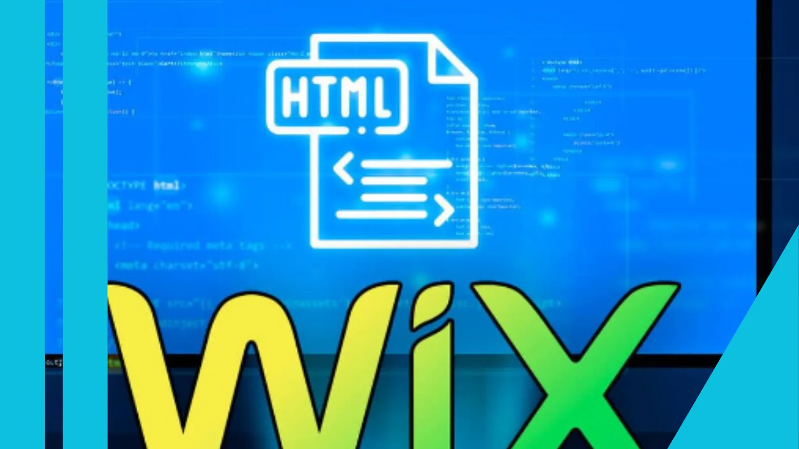 Card showing an HTML file icon over lines of code with the Wix logo in yellow and green below